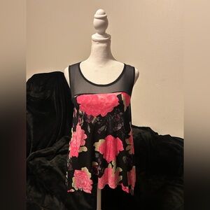 INC International Concepts Black and Pink Floral Blouse
